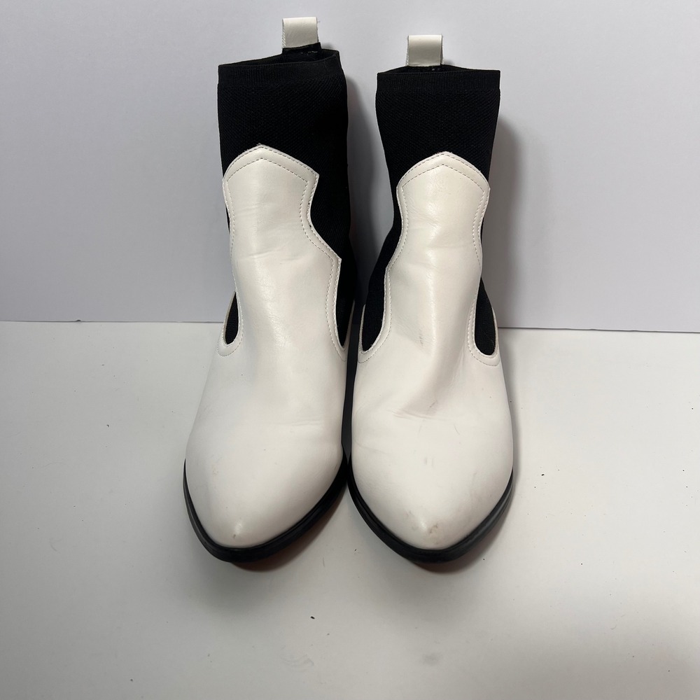 Altar'd State  Boots White Black Western Sock‎ Booties Pointed Toe Block Heel